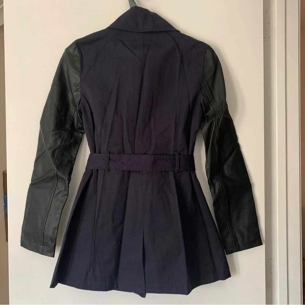 NWT Express Faux Leather Sleeve Trench Coat - Picture 3 of 5